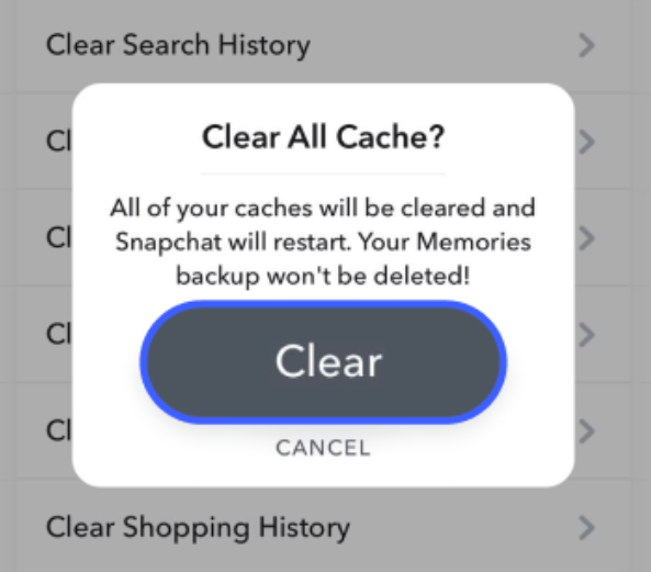 clear cache on snapchat