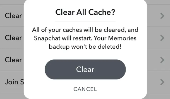 clearing cache on Snapchat