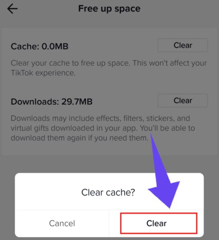 Clear the TikTok app cache