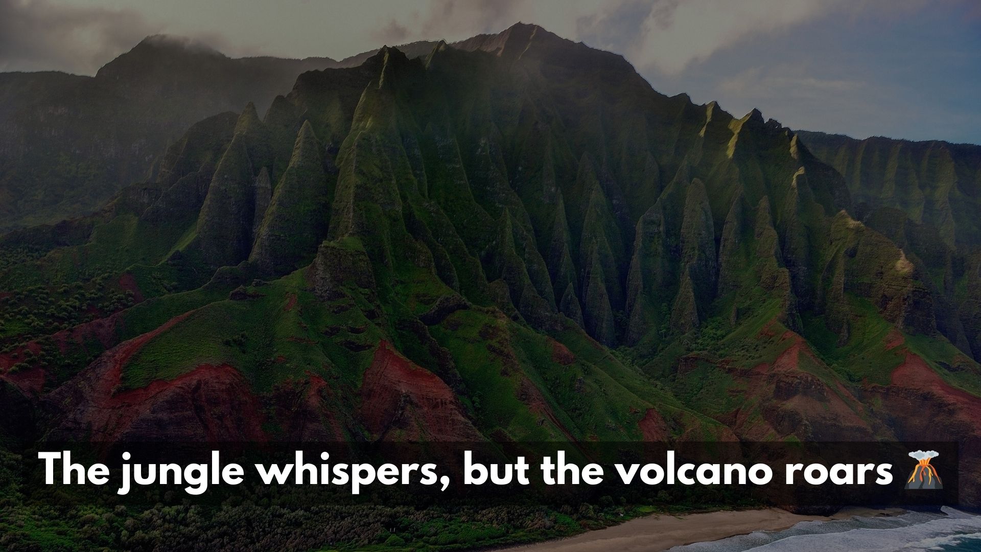 Captions for Hawaii Volcanic Landscapes and Lush Jungles